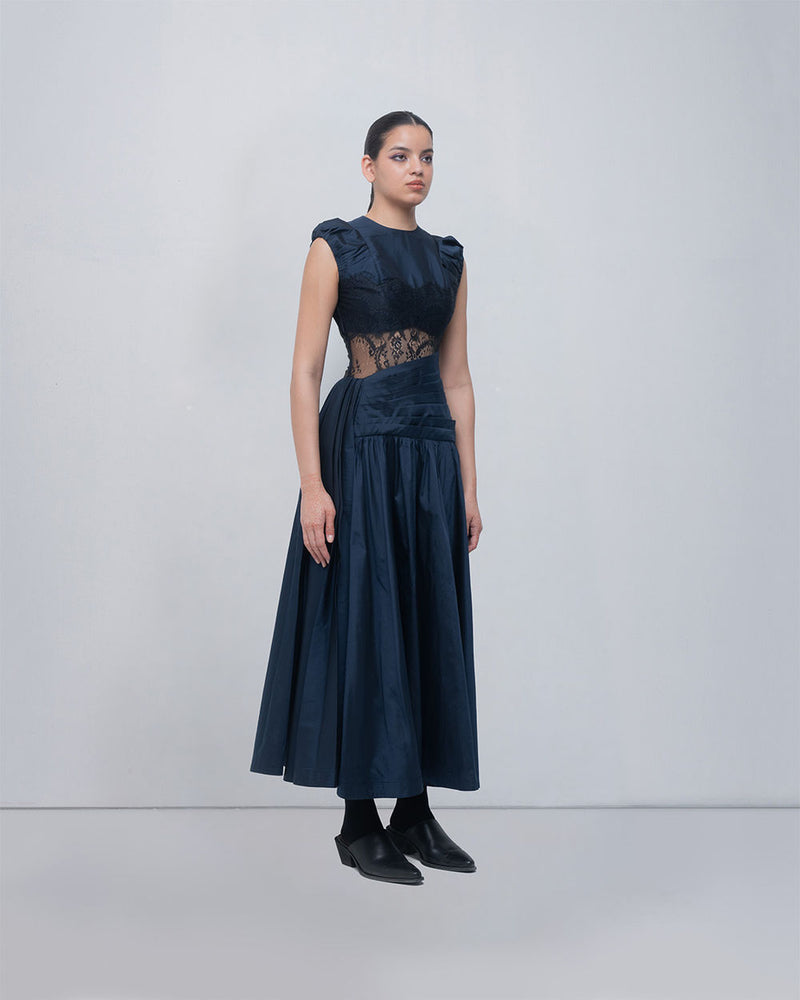 Anais Draped Dress viscose by Leh Studios in blue, black for women Worldwide