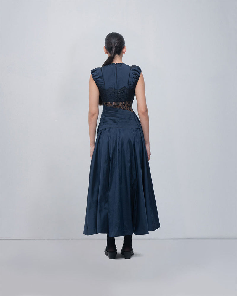 Anais Draped Dress viscose by Leh Studios in blue, black for women Worldwide