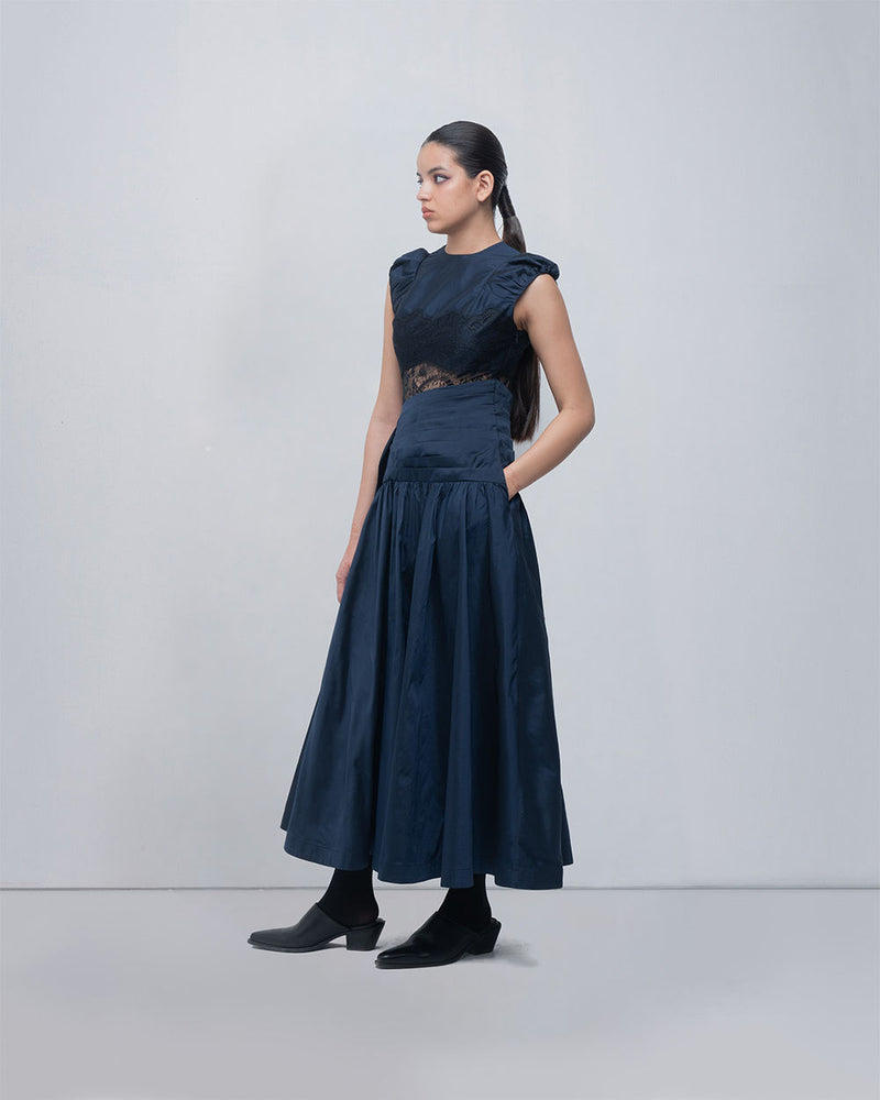 Anais Draped Dress viscose by Leh Studios in blue, black for women Worldwide