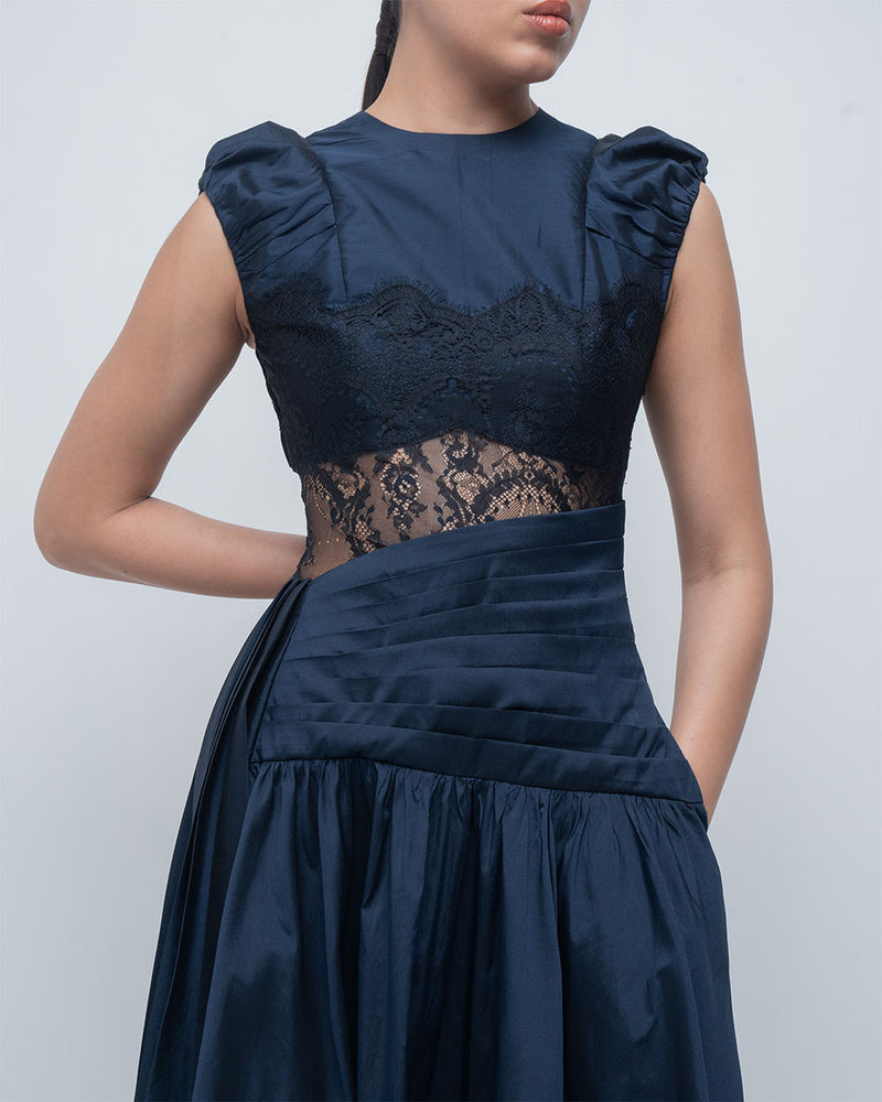 Anais Draped Dress viscose by Leh Studios in blue, black for women Worldwide