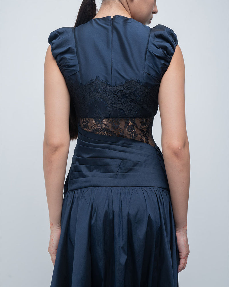 Anais Draped Dress viscose by Leh Studios in blue, black for women Worldwide