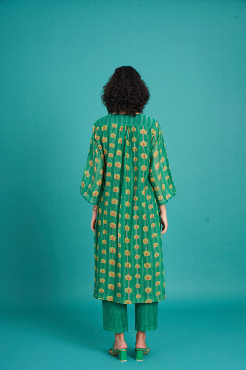 Bela mul cotton silk kurta set silk by Priti Prashant in green color for women Worldwide