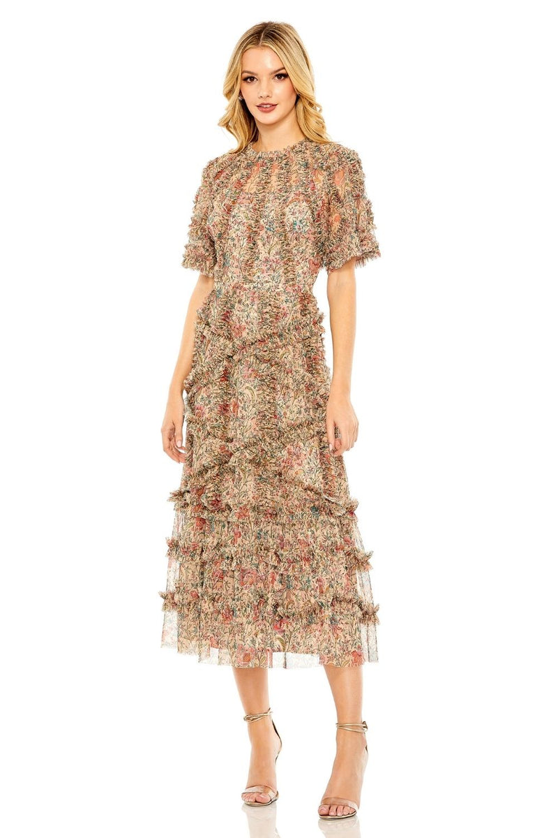 MD-8010 Ankle Length Dress-Beige by Mac Duggal in beige color for women Worldwide