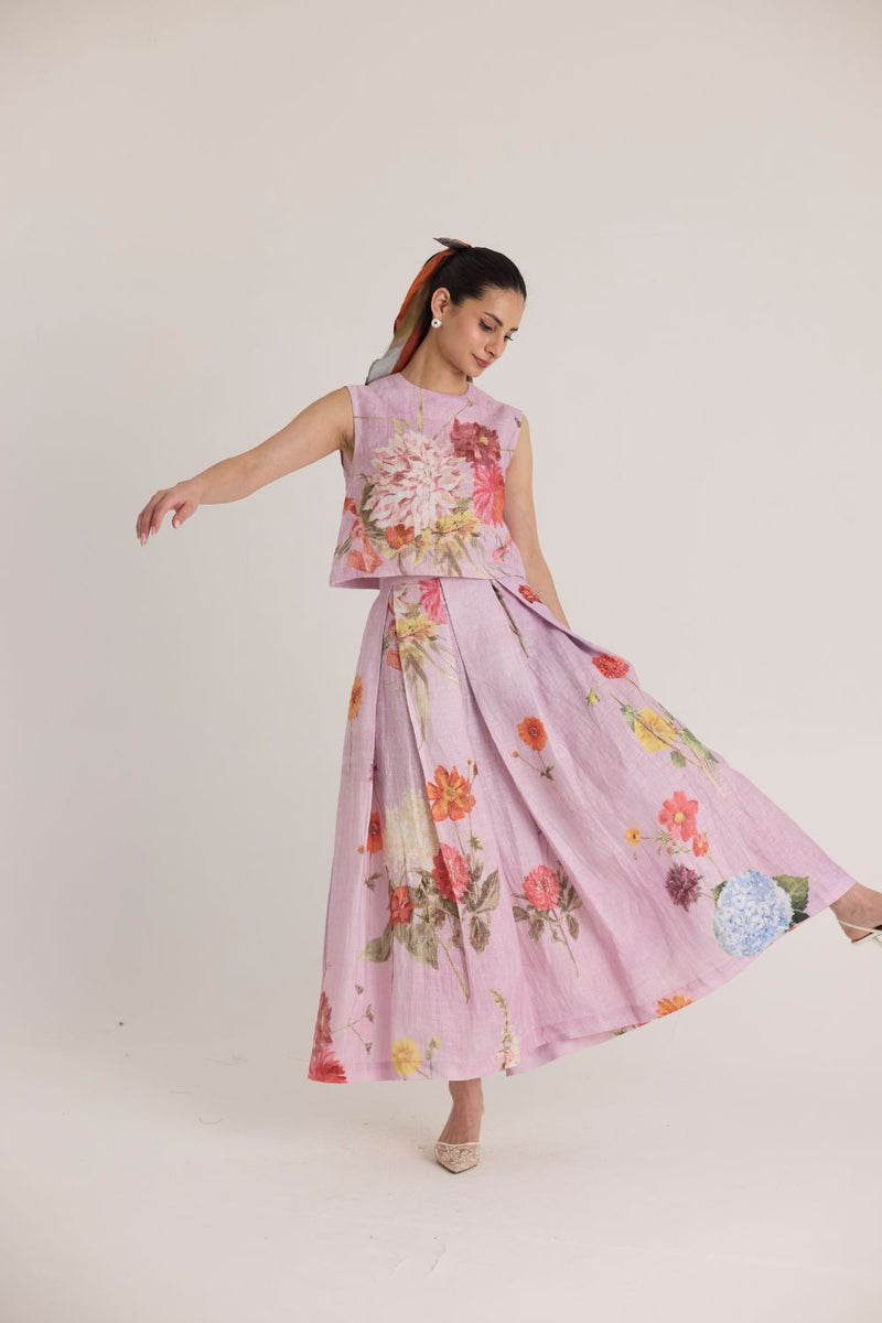 GIGGLE BERRY LINEN TOP & SKIRT SET by Yam for women Worldwide