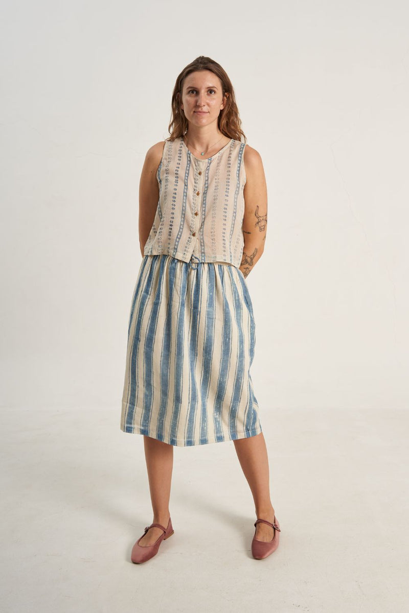 Indigo Blossom Button-Up Top cotton by World of Crow in multi color for Worldwide