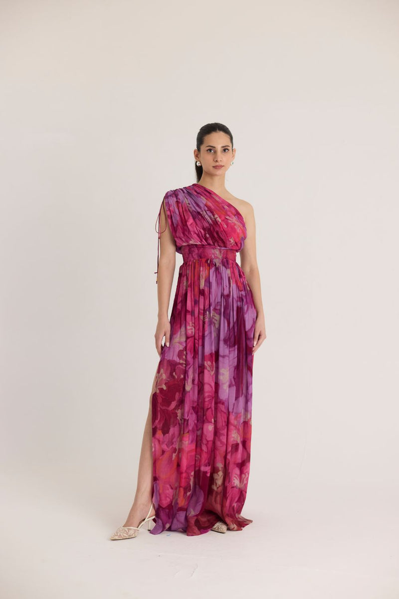 VIOLET ONE SHOULDER DRESS by Yam in pink color for women Worldwide