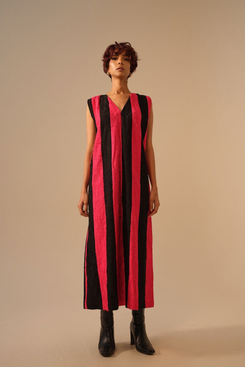 Twin Dress-Pink + Black crushed silk dresses by Stoique in pink, black for women Worldwide