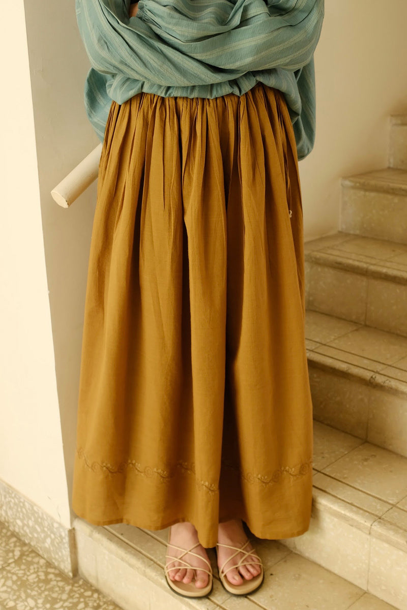 Della Skirt handwoven cotton top/shirt by MASON AND MILL in mustard yellow for women Worldwide