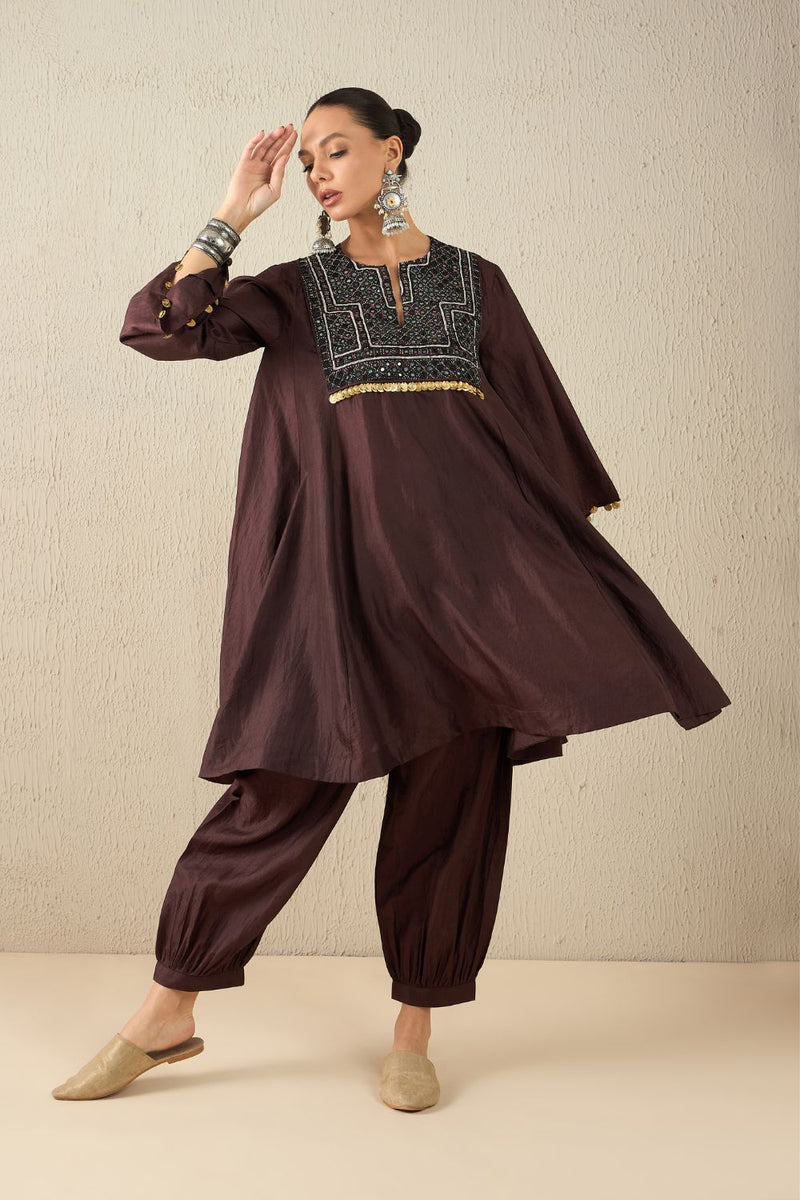 AFGHANI SILK SET silk by Aavidi in yellow color for women Worldwide