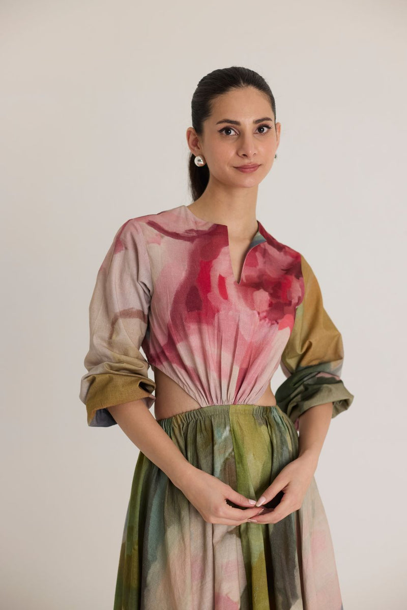TILLY BOTH SIDE CUT DRESS poplin by Yam in multi color for women Worldwide