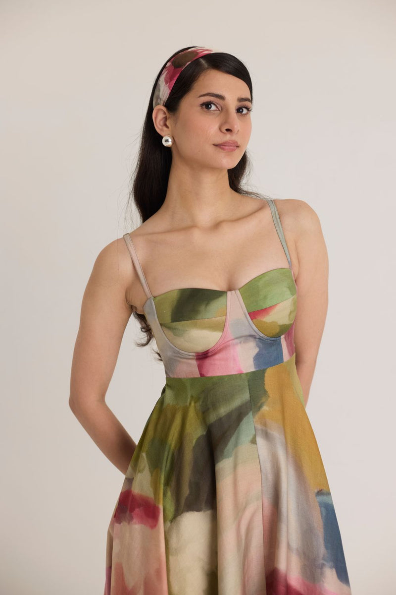 TILLY FLARED BRALETTE DRESS satin by Yam in multi color for women Worldwide