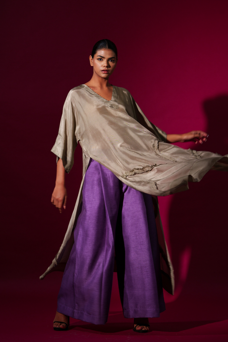 Luck Pants -Purple mysore silk pants/trousers by Stoique in purple for women Worldwide