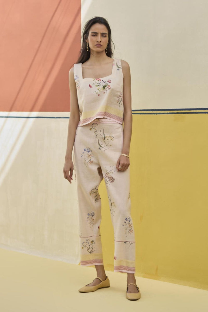 Ayaka Watercolor Floral Crop Top 
 - Sand by Manan in natural color for women Worldwide