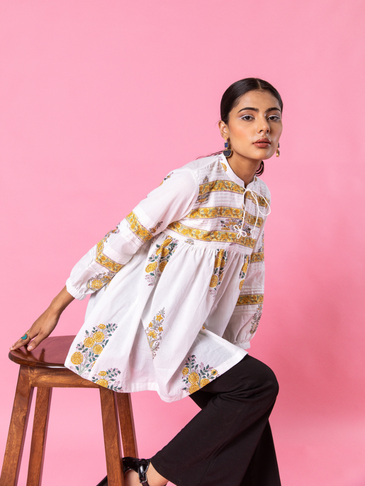 Yellow Florencia Top Top & Tunics by Marche in white color for women Worldwide
