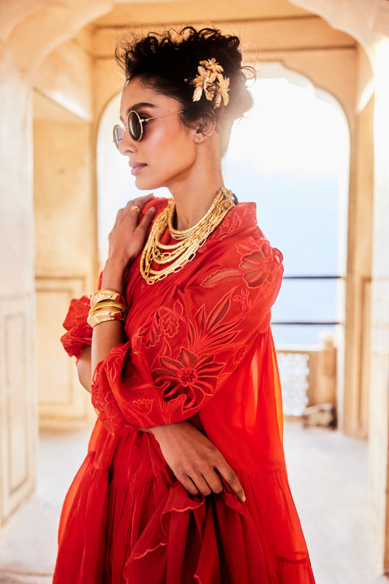 PH-2301 Dress Scarf Set-Vemillion organza by Paulmi & Harsh for women Worldwide