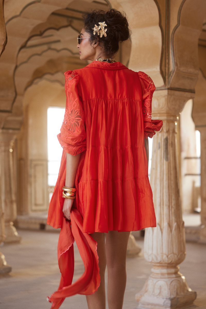 PH-2301 Dress Scarf Set-Vemillion organza by Paulmi & Harsh for women Worldwide