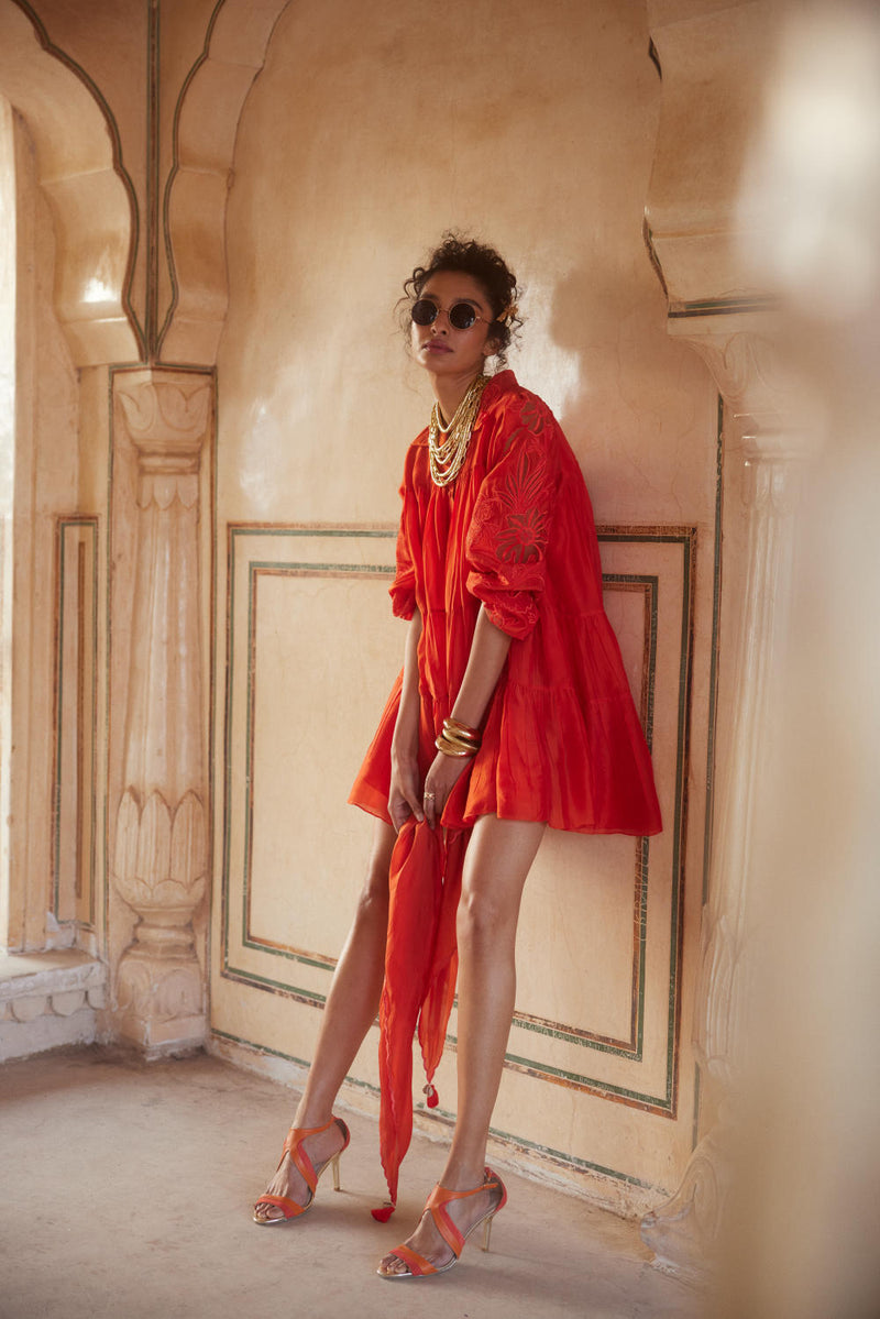 PH-2301 Dress Scarf Set-Vemillion organza by Paulmi & Harsh for women Worldwide