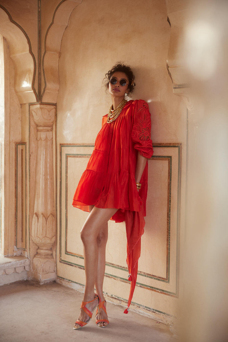 PH-2301 Dress Scarf Set-Vemillion organza by Paulmi & Harsh for women Worldwide