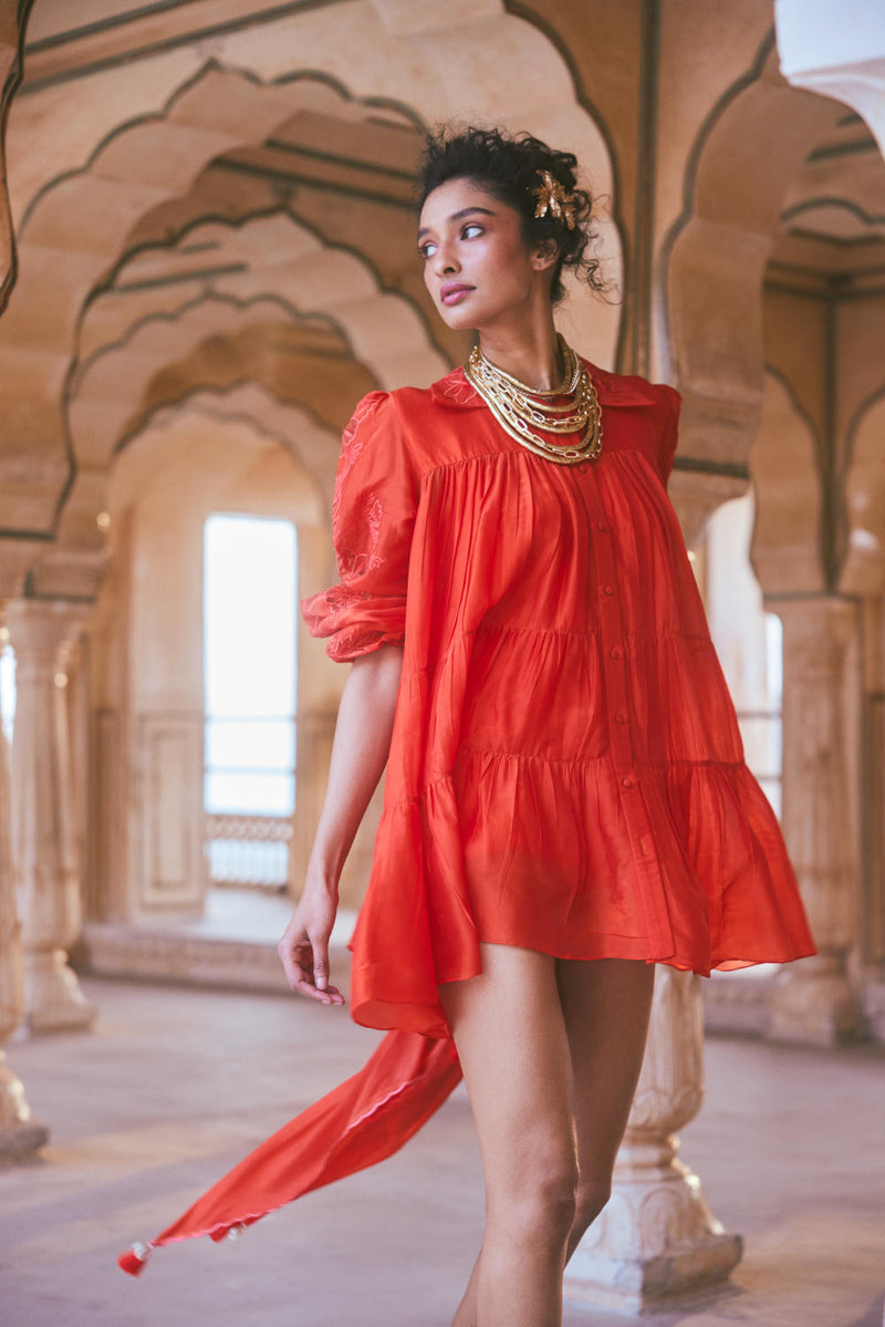 PH-2301 Dress Scarf Set-Vemillion organza by Paulmi & Harsh for women Worldwide