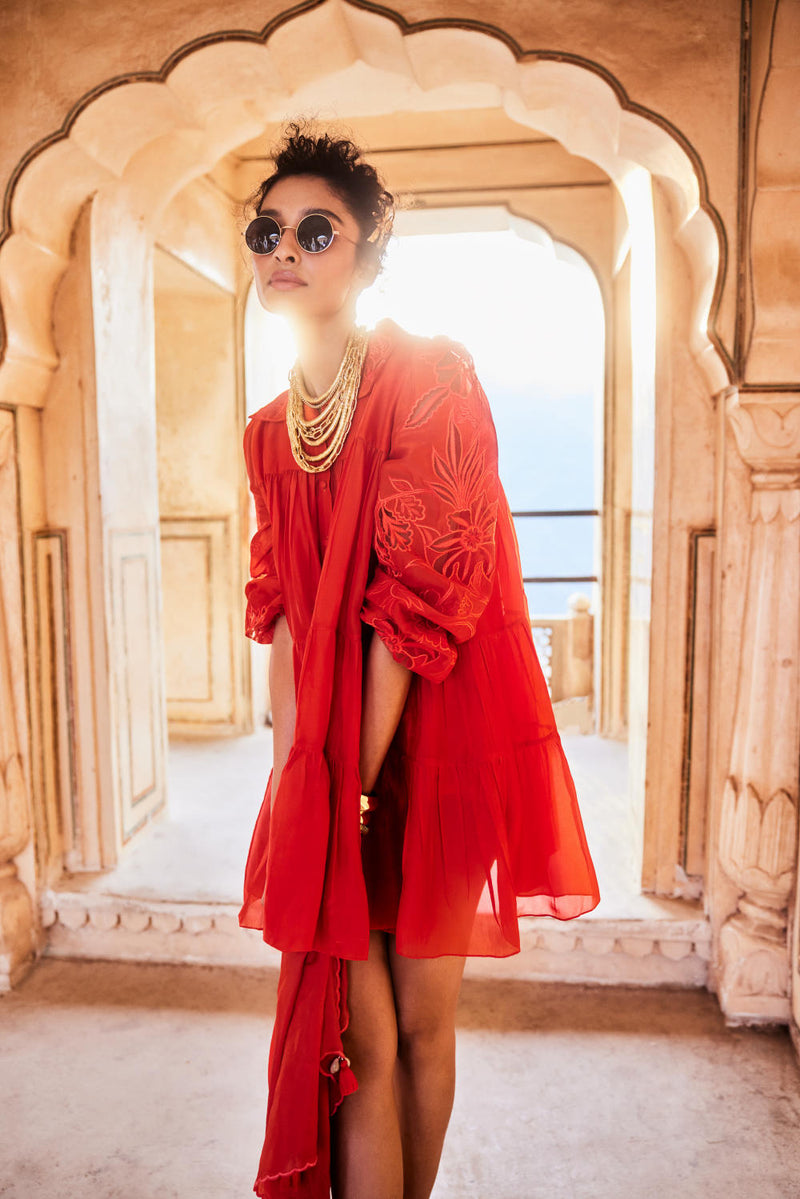 PH-2301 Dress Scarf Set-Vemillion organza by Paulmi & Harsh for women Worldwide