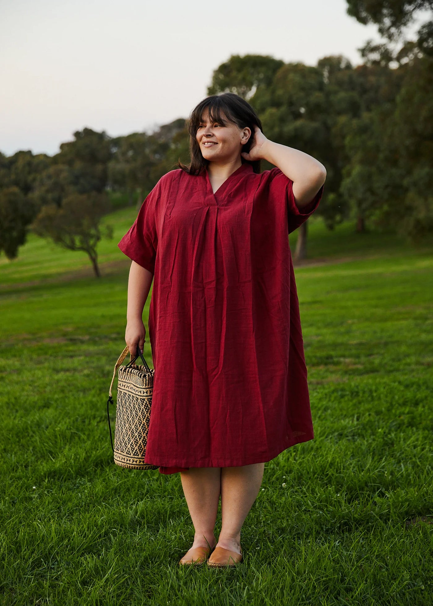 Deep wine organic cotton long dress - Red