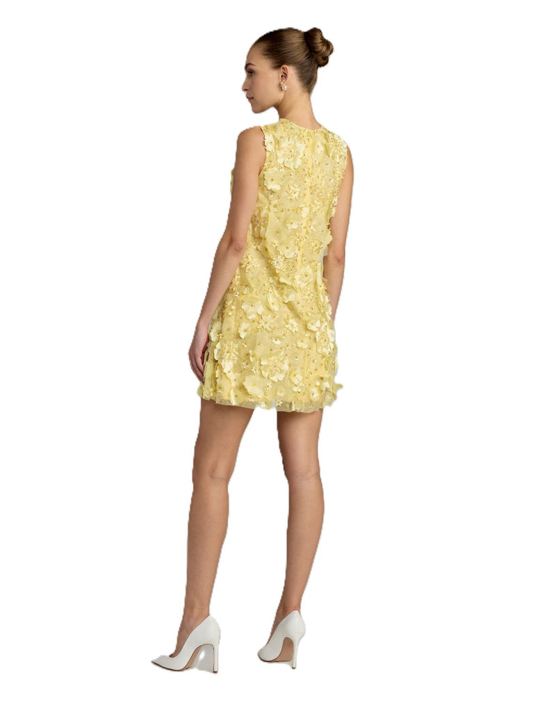 23108 - Yellow 3D Floral Embellished Sleeveless Mini Dress by Mac Duggal in yellow color for women Worldwide