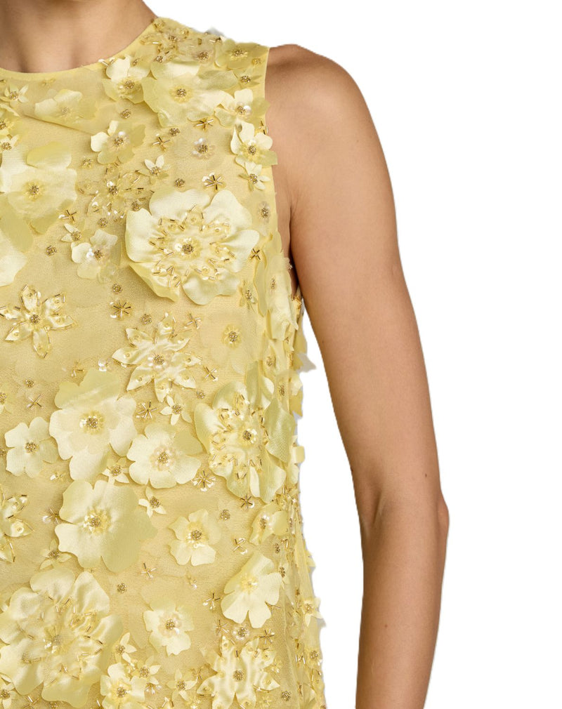 23108 - Yellow 3D Floral Embellished Sleeveless Mini Dress by Mac Duggal in yellow color for women Worldwide
