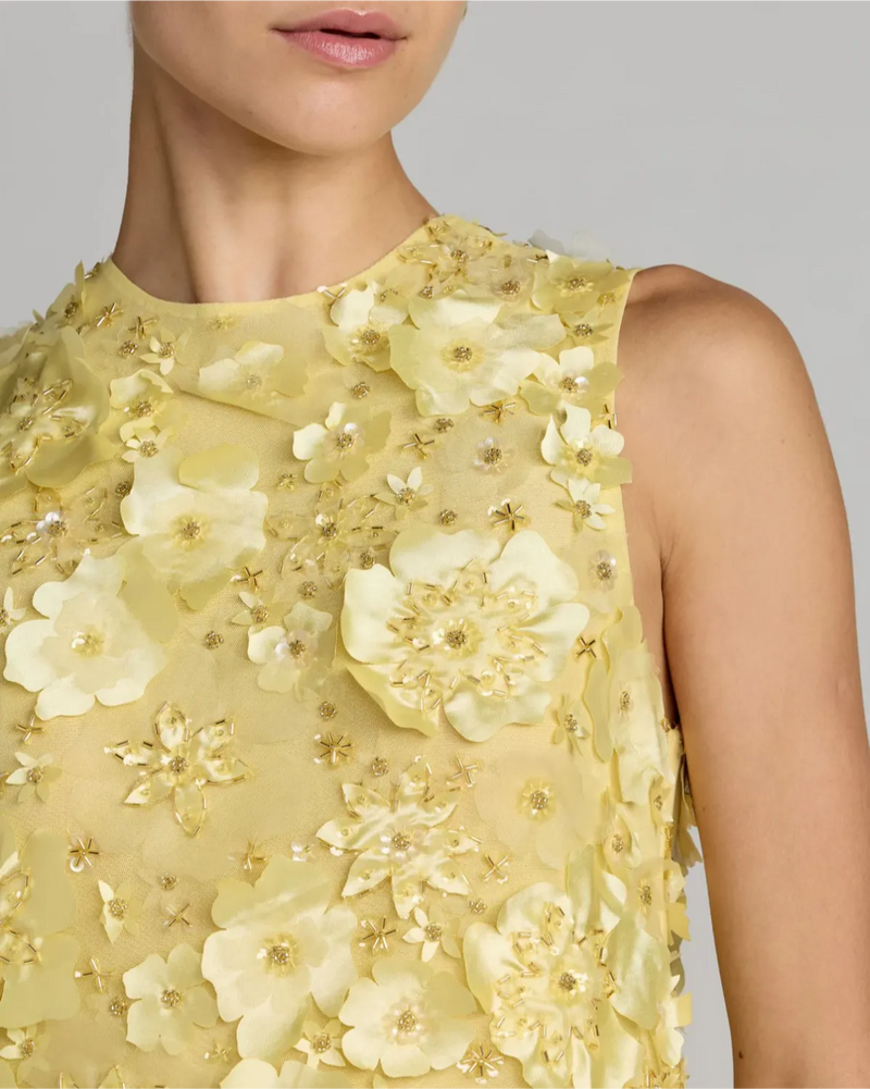 23108 - Yellow 3D Floral Embellished Sleeveless Mini Dress by Mac Duggal in yellow color for women Worldwide