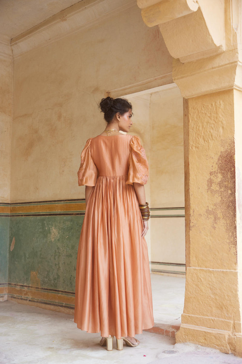 PH-2310 
Maxi-Peachy orange organza by Paulmi & Harsh in peach color for women Worldwide