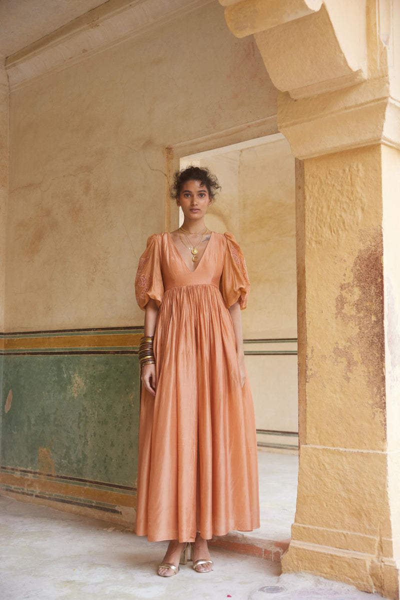 PH-2310 
Maxi-Peachy orange organza by Paulmi & Harsh in peach color for women Worldwide