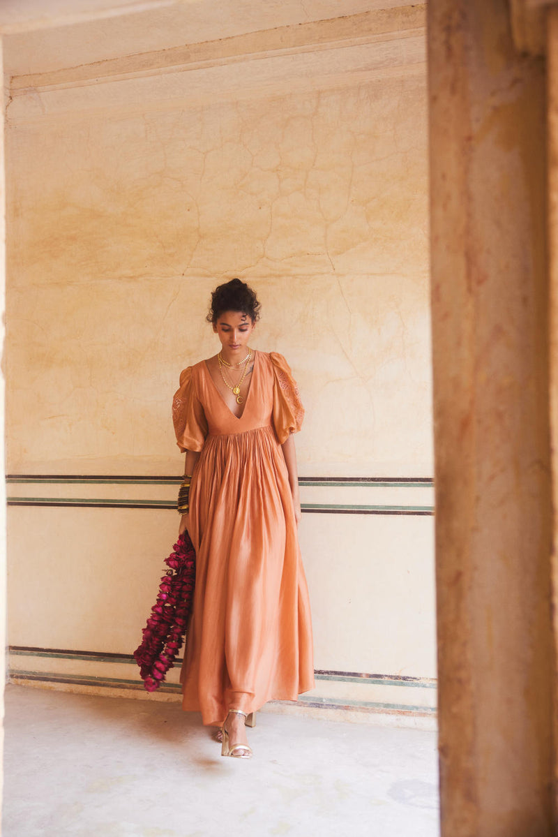 PH-2310 
Maxi-Peachy orange organza by Paulmi & Harsh in peach color for women Worldwide