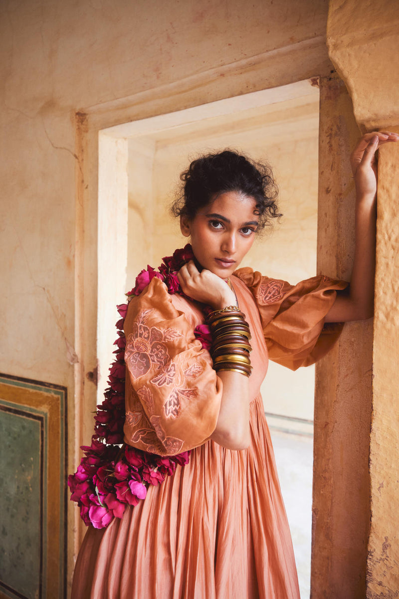 PH-2310 
Maxi-Peachy orange organza by Paulmi & Harsh in peach color for women Worldwide