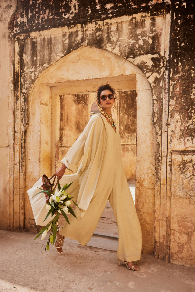 PH-2314 Jumpsuit Jacket Set-Ivory by Paulmi & Harsh in ivory color for women Worldwide