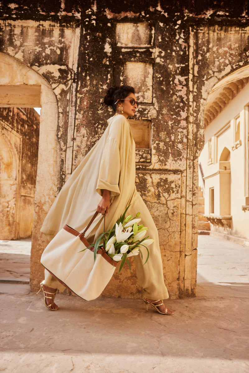 PH-2314 Jumpsuit Jacket Set-Ivory by Paulmi & Harsh in ivory color for women Worldwide