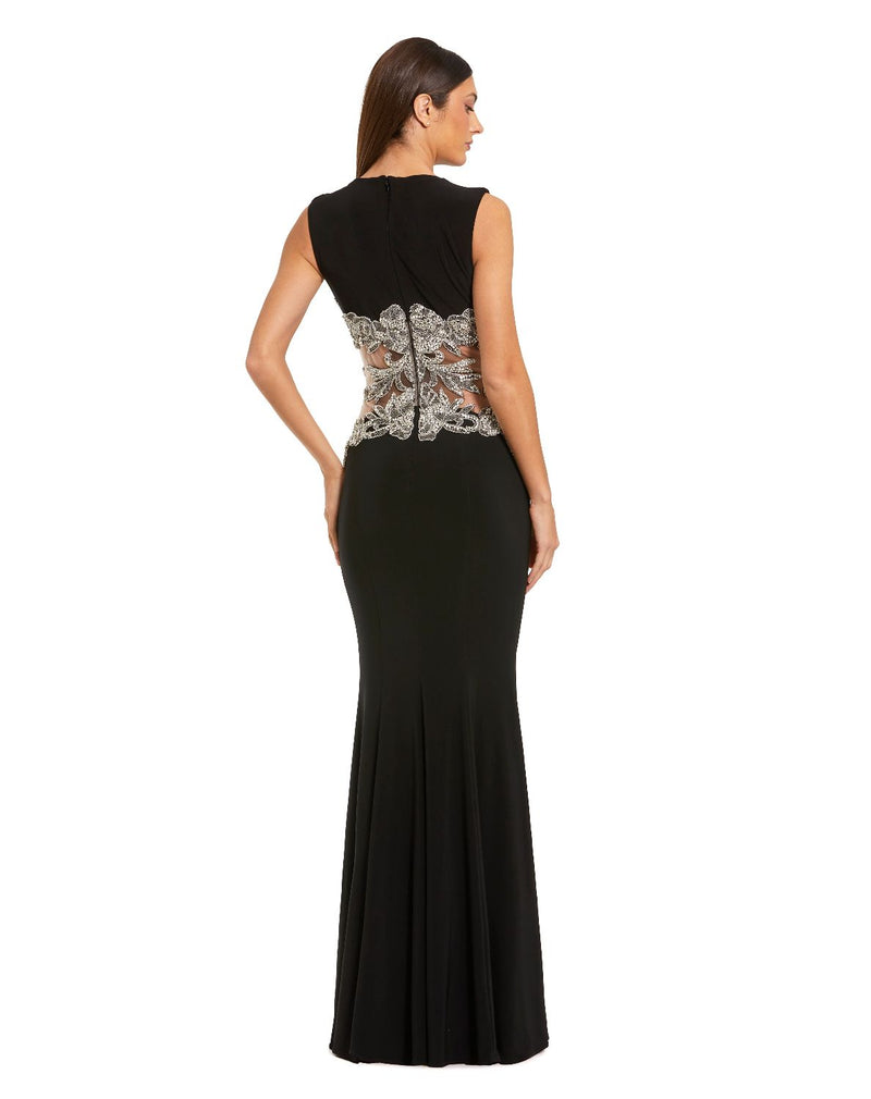 2324 - Black Sleeveless Jersey Gown With Beaded Waist Detail by Mac Duggal in black color for women Worldwide
