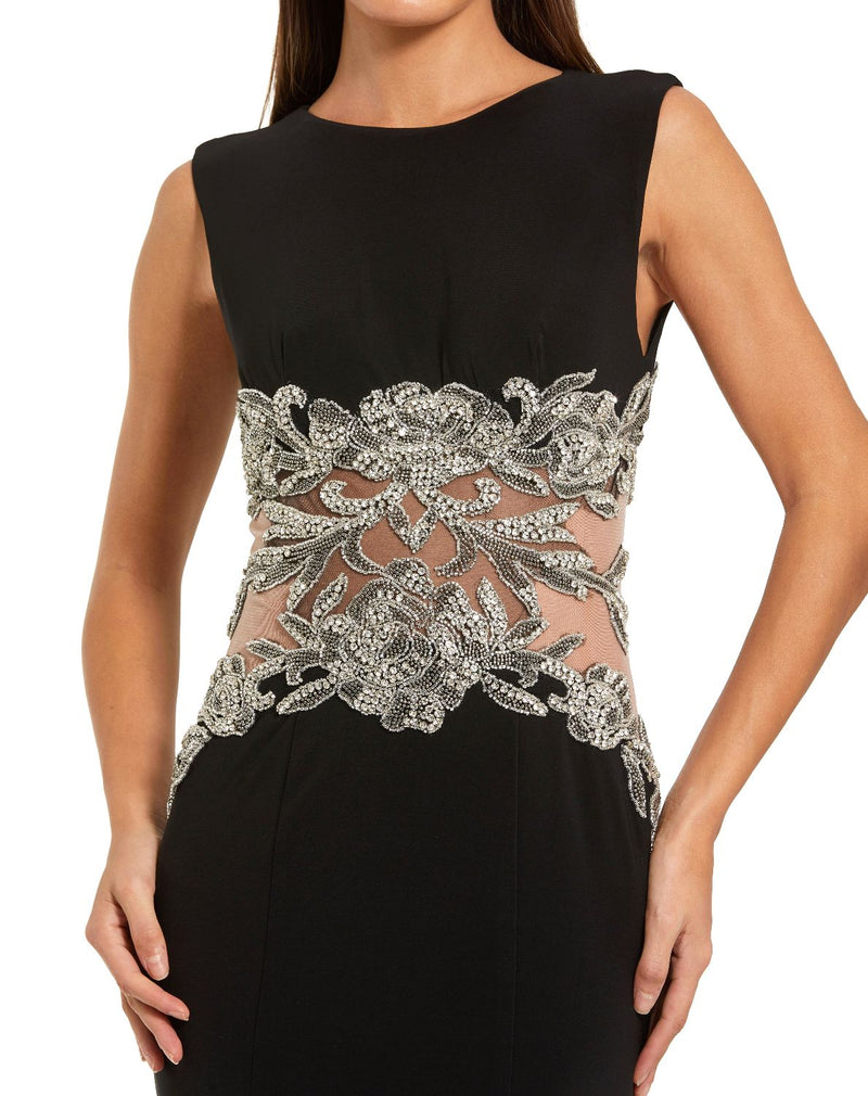 2324 - Black Sleeveless Jersey Gown With Beaded Waist Detail by Mac Duggal in black color for women Worldwide