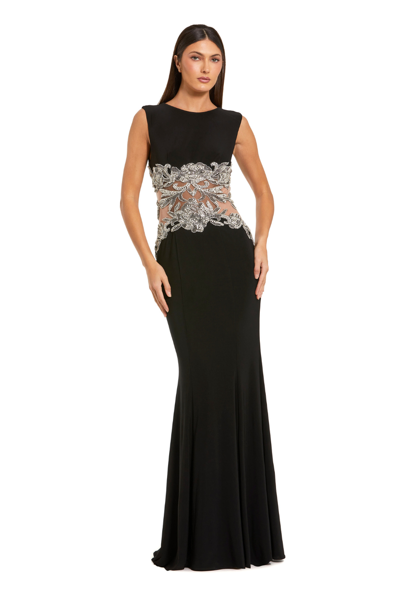 2324 - Black Sleeveless Jersey Gown With Beaded Waist Detail by Mac Duggal in black color for women Worldwide