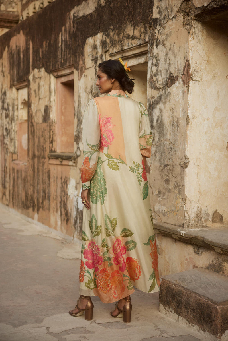 PH-2324 
Blouse 
Trouser 
Jacket Set-Ivory with multi color pastelprint mul by Paulmi & Harsh in multi color for women Worldwide