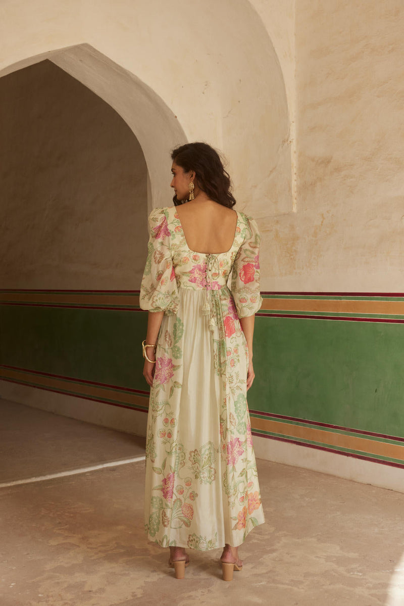 PH-2325 
Maxi-Ivory with multi color florals mul by Paulmi & Harsh in multi color for women Worldwide