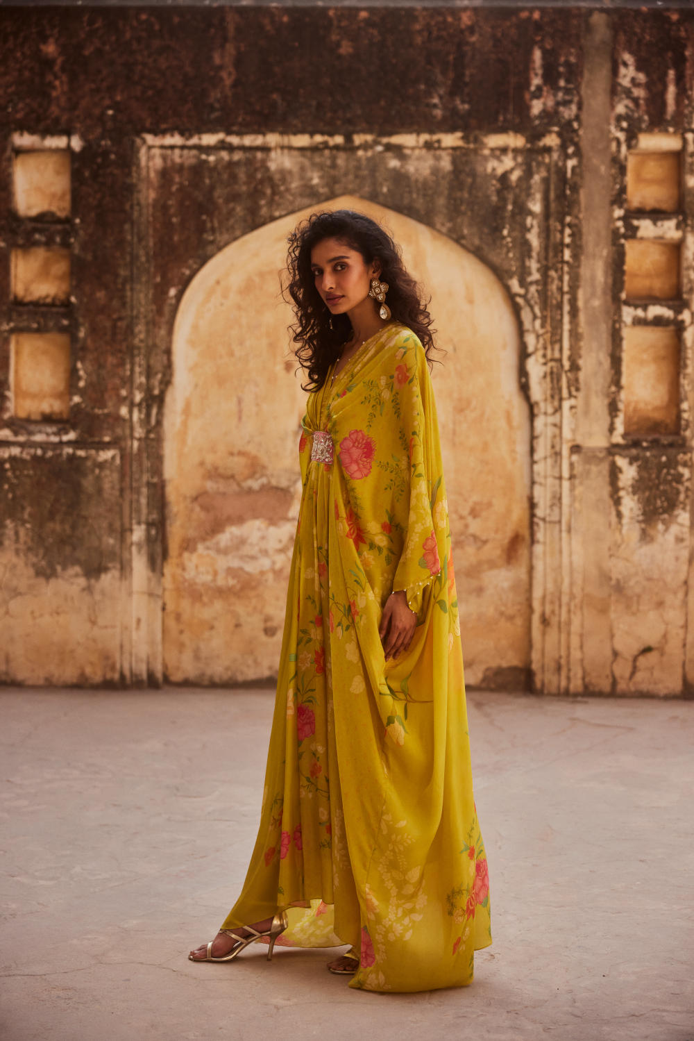 PH-2327 
Kaftan 
Inner Set-Lime yellow with multi color print