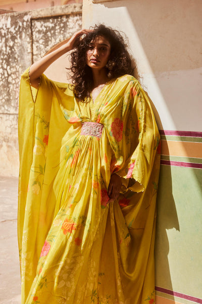 PH-2327 
Kaftan 
Inner Set-Lime yellow with multi color print