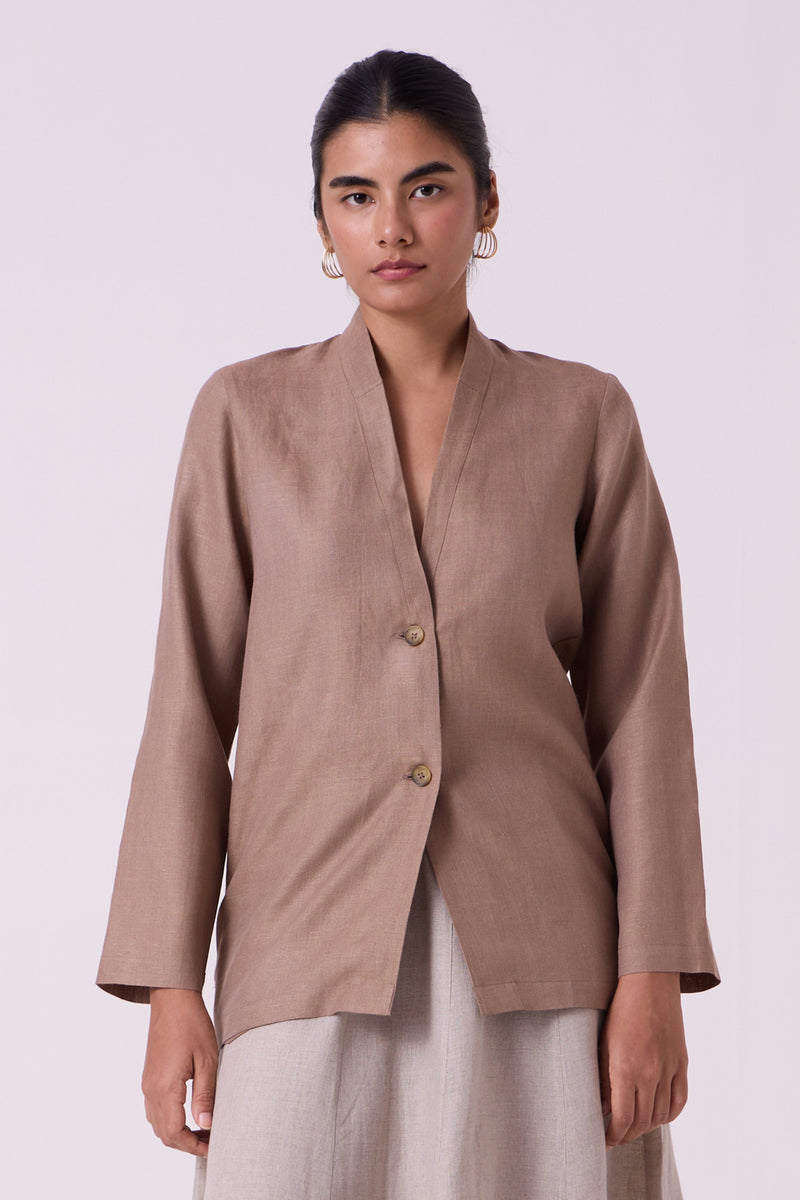 Darcy Brown Linen Jacket linen jacket/overlay by The Summer House in brown for women Worldwide