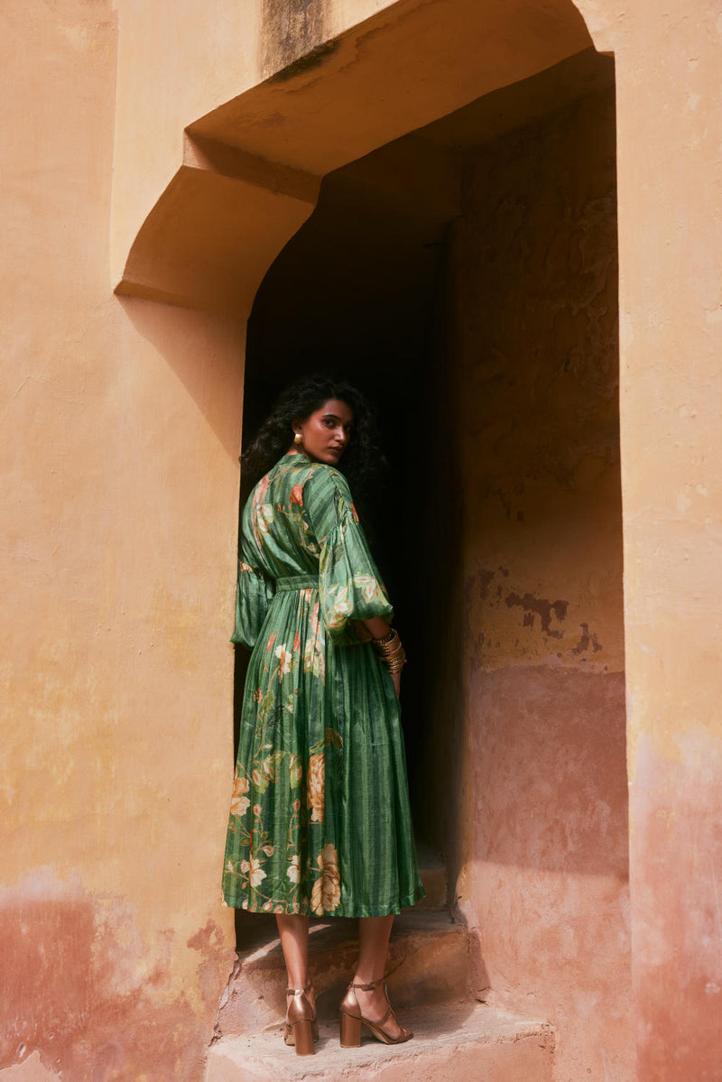 PH-2331 Maxi-Green with multi color print by Paulmi & Harsh in green color for women Worldwide
