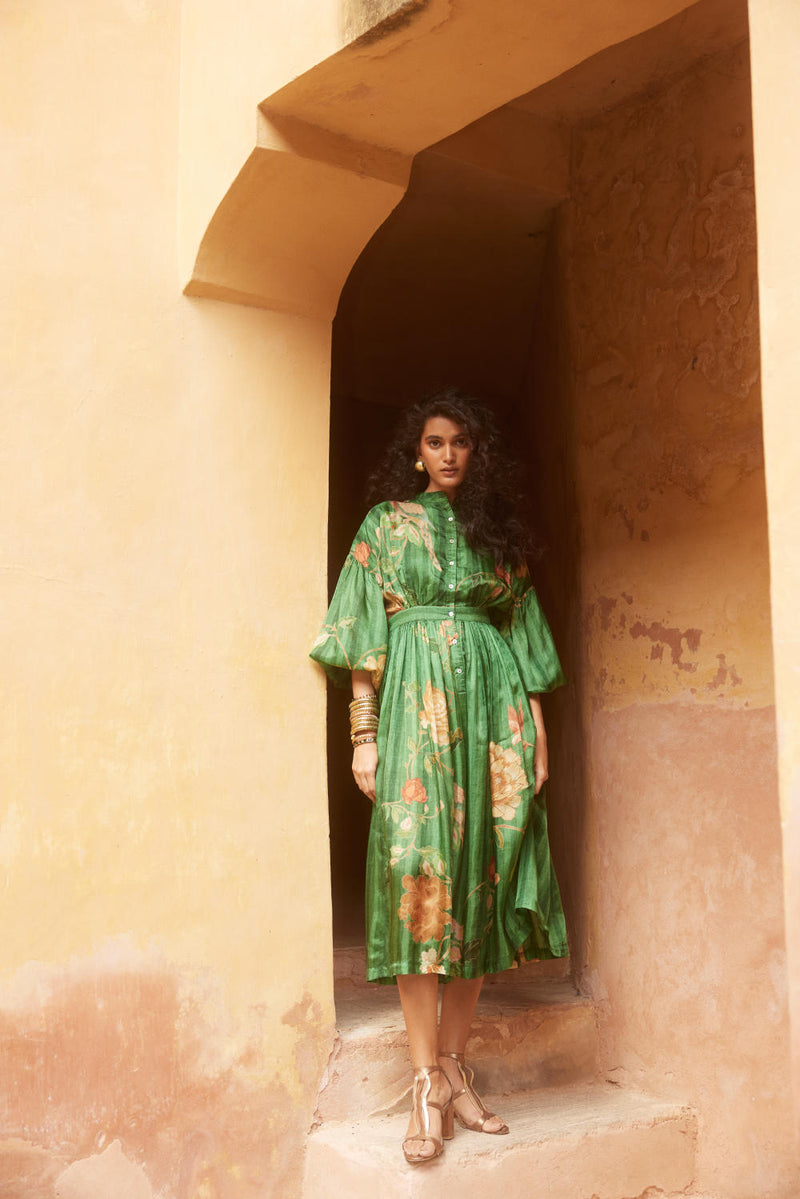 PH-2331 Maxi-Green with multi color print by Paulmi & Harsh in green color for women Worldwide