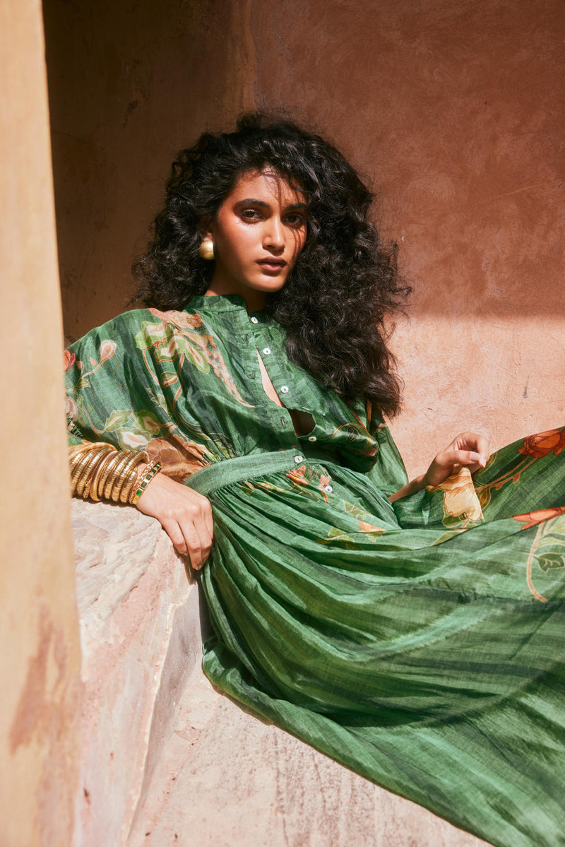 PH-2331 Maxi-Green with multi color print by Paulmi & Harsh in green color for women Worldwide