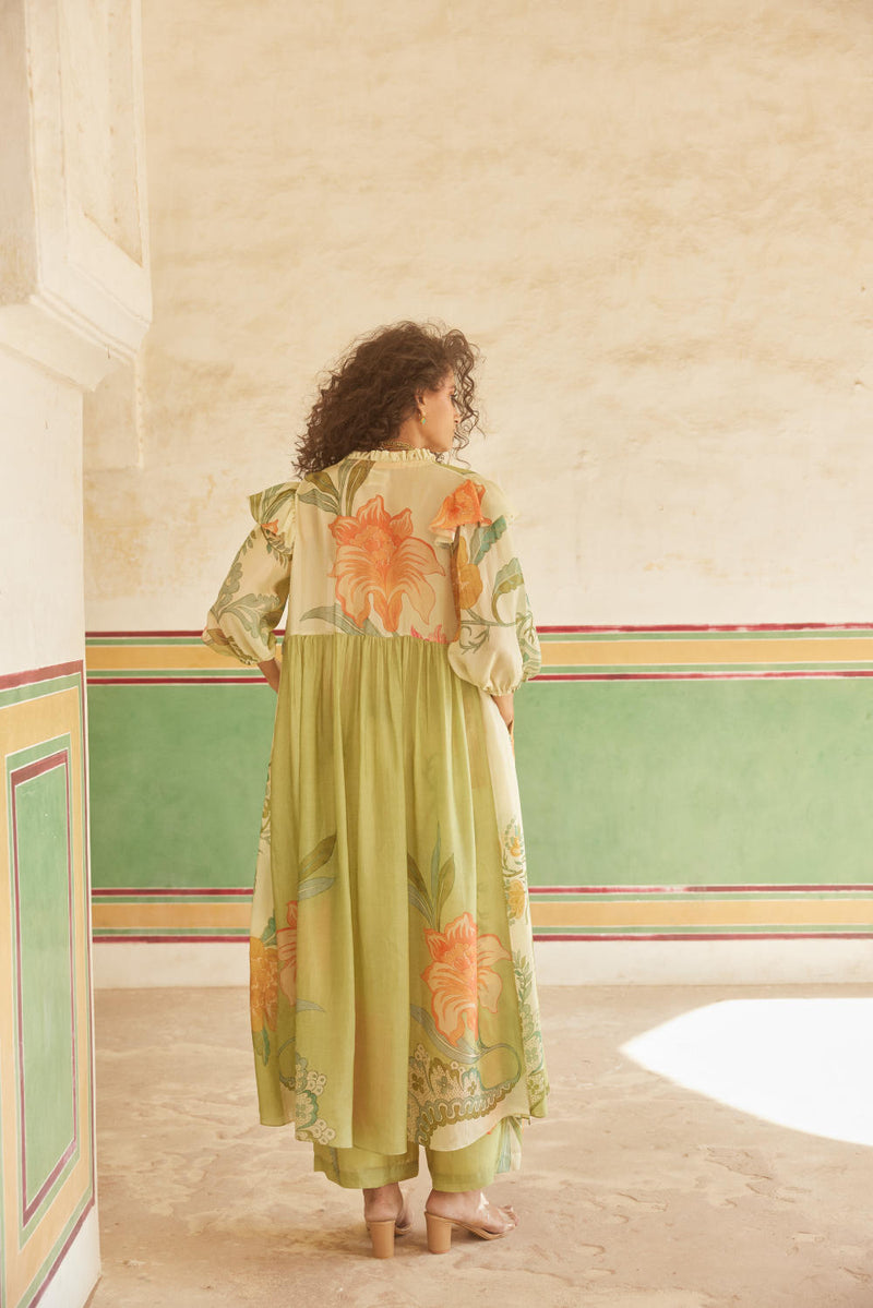 PH-2332 
Bustier 
Trouser 
Jacket Set-Ivory with multi color pastel mul by Paulmi & Harsh in multi color for women Worldwide