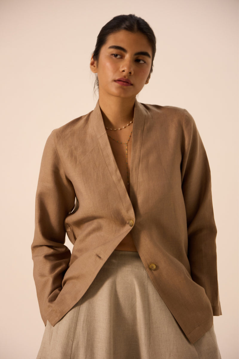 Darcy Brown Linen Jacket linen jacket/overlay by The Summer House in brown for women Worldwide