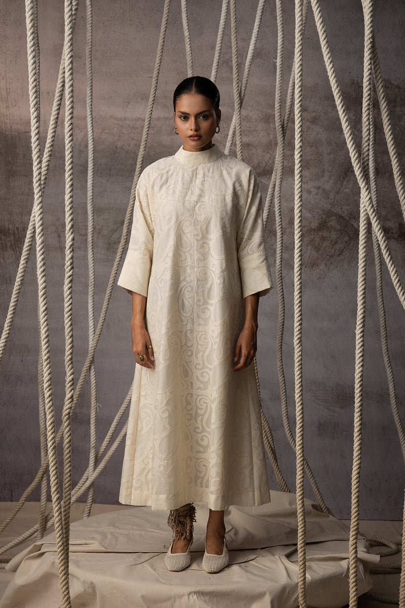 Ivory Appliqué A-Line Dress chanderi cotton silk dress by Kritika Murarka in ivory for women Worldwide
