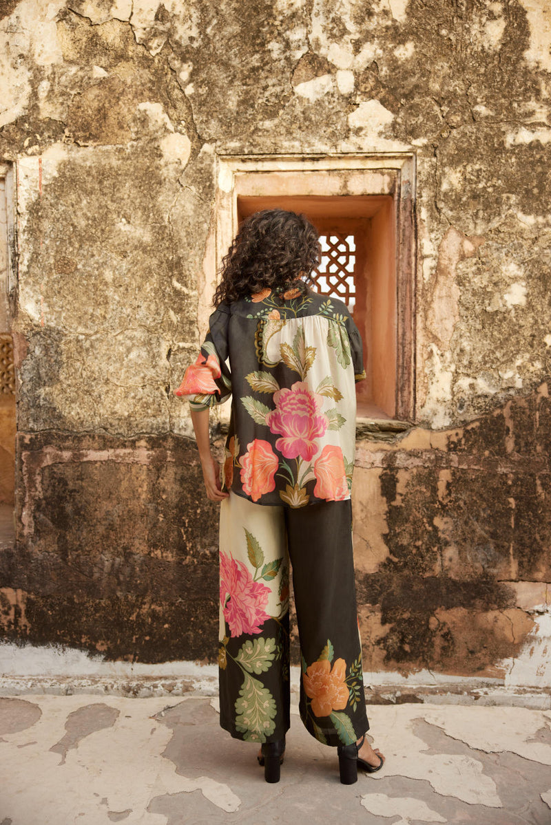 PH-2341 
Shirt 
Trouser Set-Black with multi color print mul by Paulmi & Harsh in multi color for women Worldwide