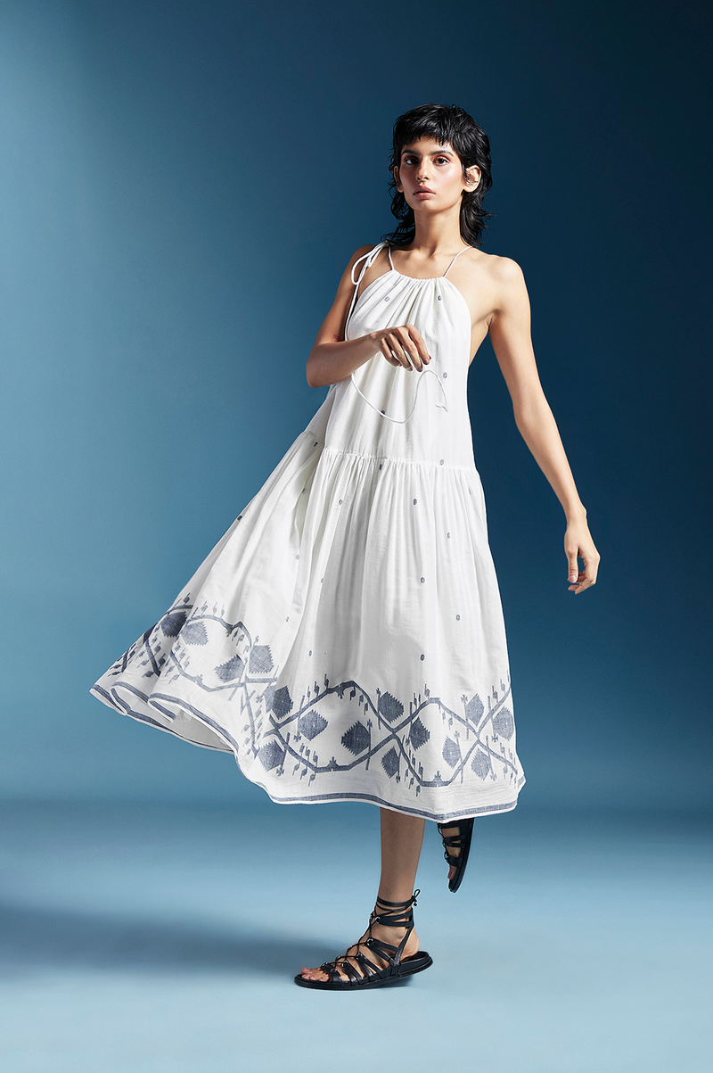 Tiffany Dress-White cotton by Chola in white color for women Worldwide